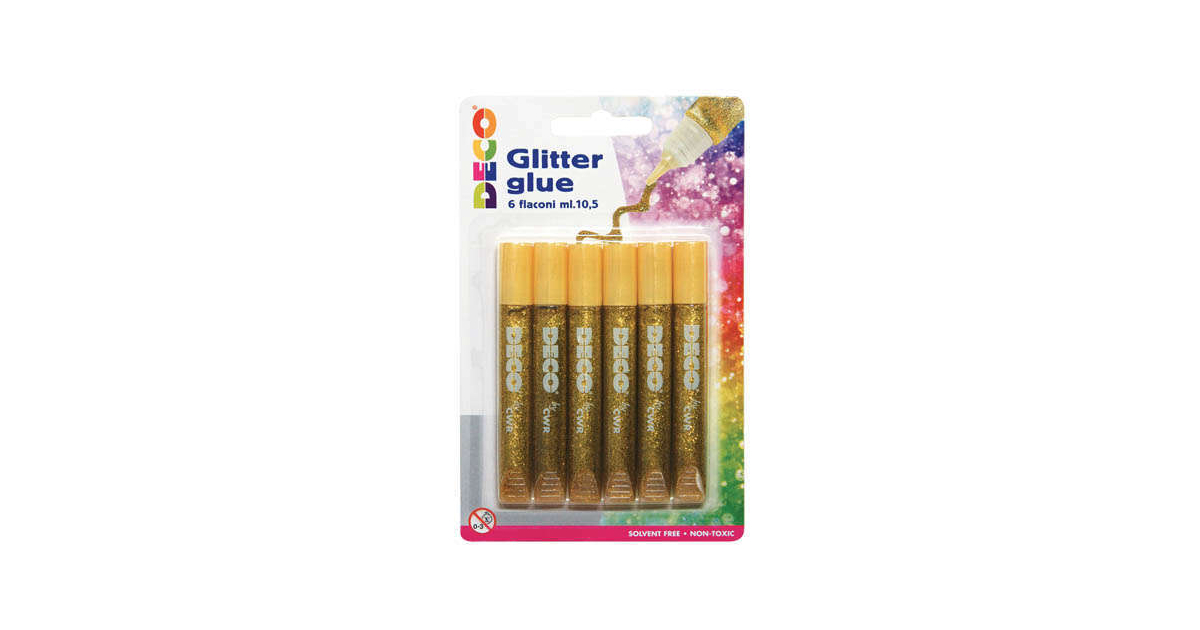 Tubetto colla glitter 10,5ml 10 colori assortiti in espositore - Cart Srl