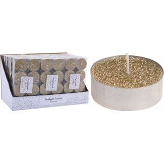 Tealight glitter oro diametro 3 cm, confezione da 8 pezzi