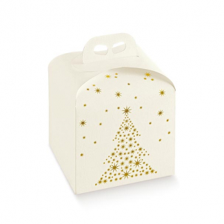 Scatola porta panettone in cartone bianco perlato fantasia "Golden tree", vari formati