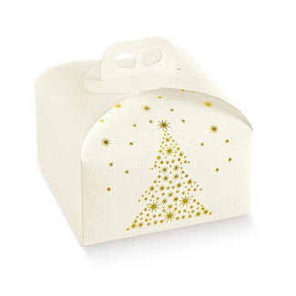 Scatola porta panettone in cartone bianco perlato fantasia "Golden tree", vari formati