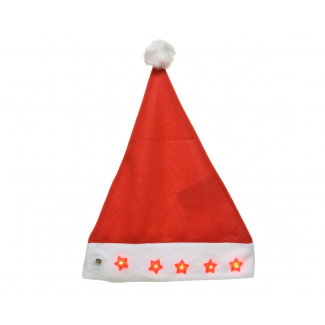 Cappello di Babbo Natale con stelle rosse led, formato 30x40 cm