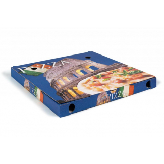 Scatola pizza fantasia "Colosseo" formato 50x50 cm, altezza 5 cm, cartone da 50 pezzi