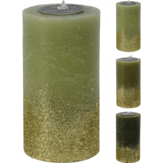 Candela moccolo verde con glitter, colori assortiti, varie misure