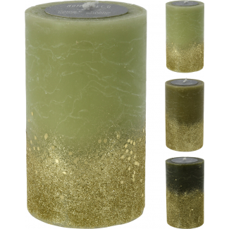 Candela moccolo verde con glitter, colori assortiti, varie misure