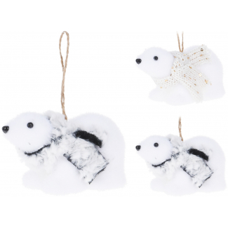 Orso bianco floccato da appendere, lunghezza 6 cm, soggetti assortiti