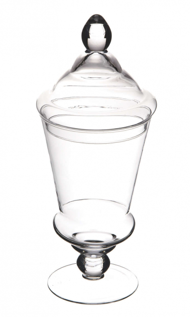 Vaso in vetro svasato con coperchio, altezza 31 cm e diametro 12 cm