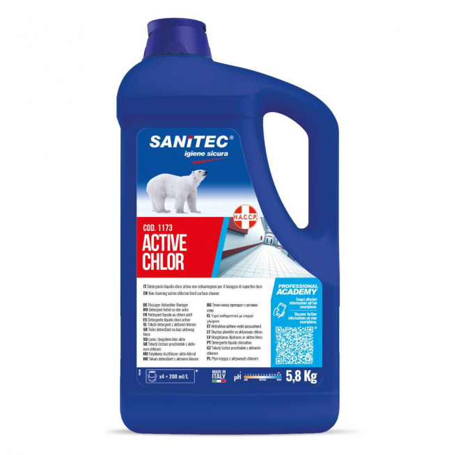 Detergente per pavimenti igienizzante active chlor a base di cloro  attivo, tanica da 5 litri