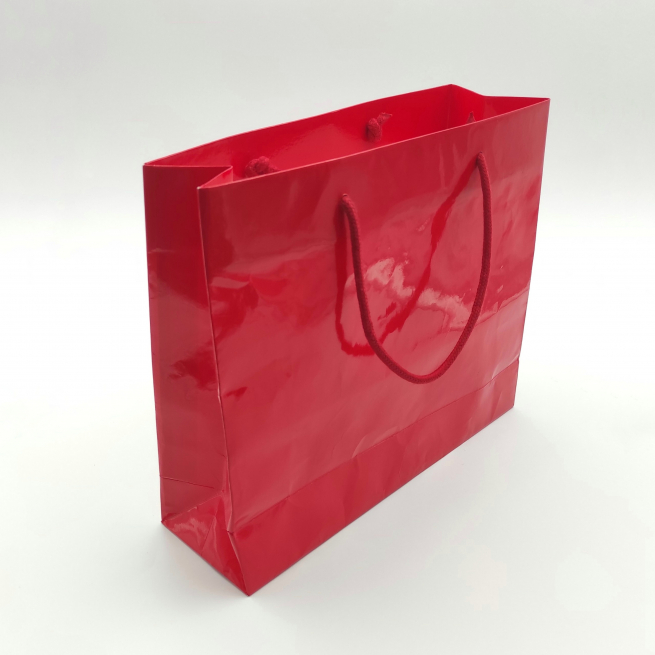 Shopper rosso plastificato lucido "Elegant chic" con maniglia cordone cotone