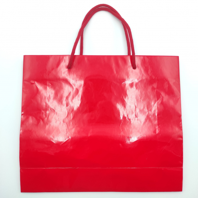 Shopper rosso plastificato lucido "Elegant chic" con maniglia cordone cotone