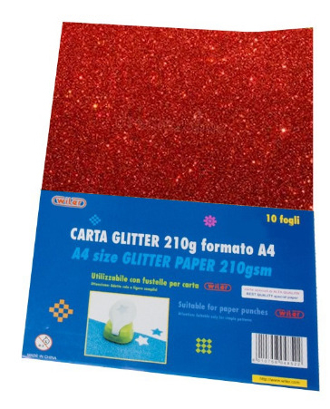 Fogli carta glitterata, formato A4, 210gr/mq, tinta unita in confezione da 10 pezzi