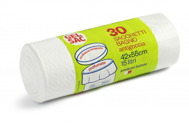 Sacco mini-pattumiera bianco profumato da 15 litri, 42x55 cm, rotolo da 30 pezzi