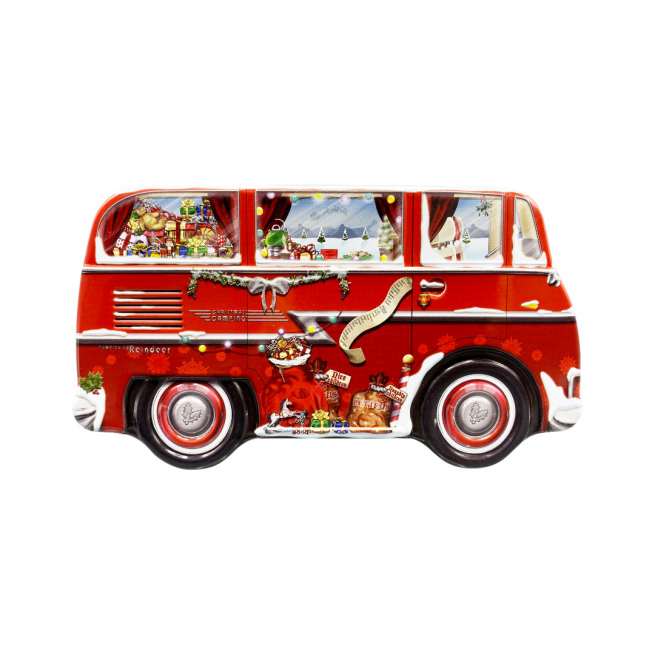 Scatola in latta mini camper van Babbo Natale, 17.1x9.3x8.1 cm