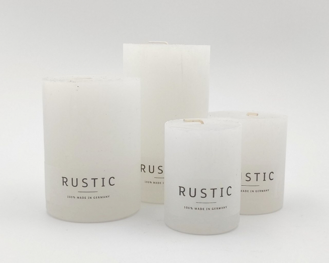 Candela moccolo "Rustic" bianco, varie altezze, confezione da 6 pezzi