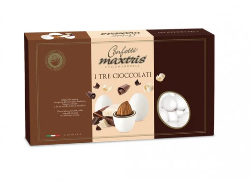 Confetti bianchi "Maxtris" tre cioccolati, confezione da 1 kg