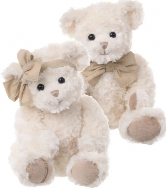 Orso "Noah" bianco con papillon beige, altezza 40 cm