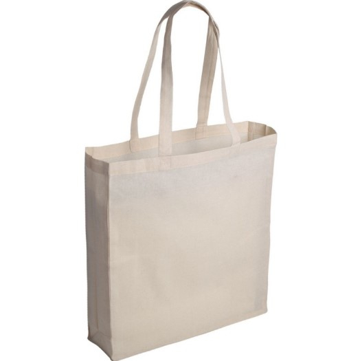 Shopper in cotone naturale con maniglia lunga e soffietto, formato 38+8x42 cm