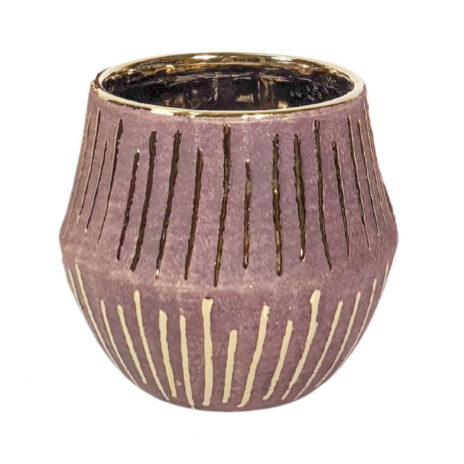 Vaso in ceramica bordeaux e oro, diametro 15 cm, altezza 13.5 cm